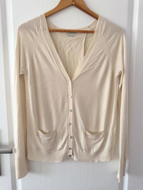Krémový kardigan zo zmesi viskózy a hodvábu, benetton,m