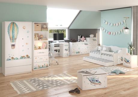 Babyboo detská izba lulu dvojposteľ biela lietadlá, 