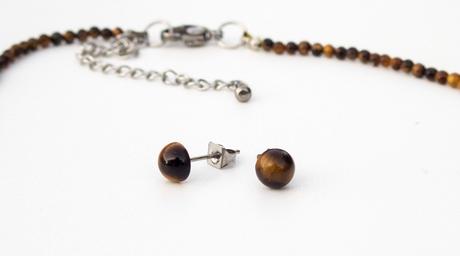 Náhrdelník s náušnicami, tigrie oko, oceľ 316 l, 