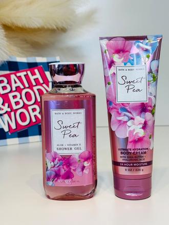 Bath & body works sweet pea sprchový gel a mlieko, 