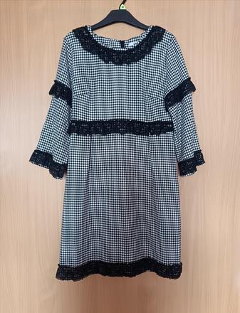 Elegantné  čierno-biele kárované šaty s čipkou, charming,40