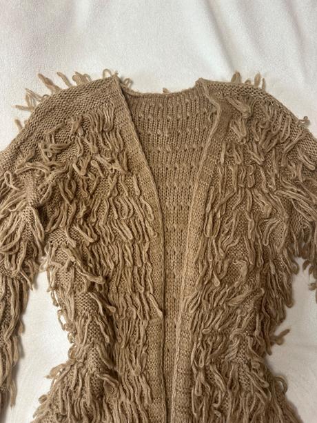 Koňakový dlhý kardigán bez zapínania, 