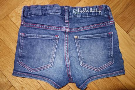 Rifľové šortky hello kitty, h&m,128