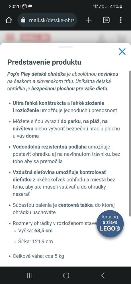 Ľahko rozložiteľná prenosná ohrádka, šírka (cm): 130,dĺžka (cm): 130