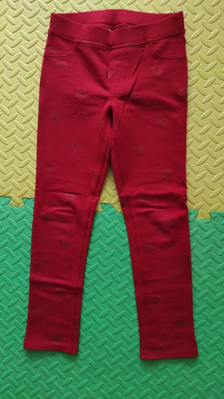 Jeggins  so srdieckami pekne červene, h&m,134