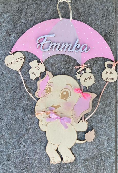 Údaje o narodení - závesná dekorácia sloník, 