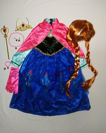 Kostým anna šaty pelerína, mega set, vlasy,116-130,