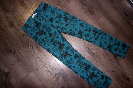 H&m nohavice, zelené kvietkované, 152/11-12y, h&m,152