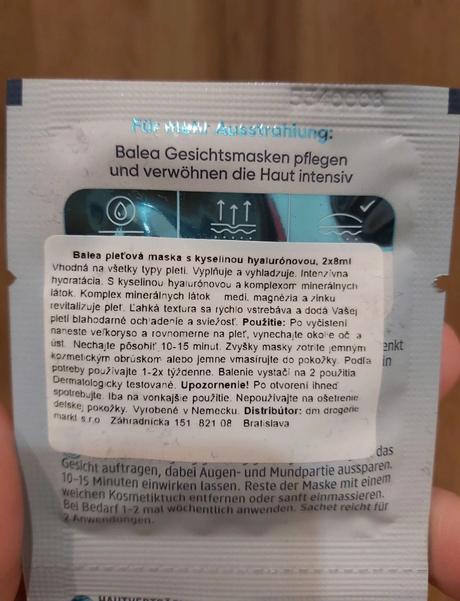 Hydratačná pleťová maska balea, 
