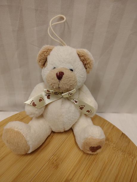 Plyšový krémovo hnedý medveď s mašlou, 16 cm, 