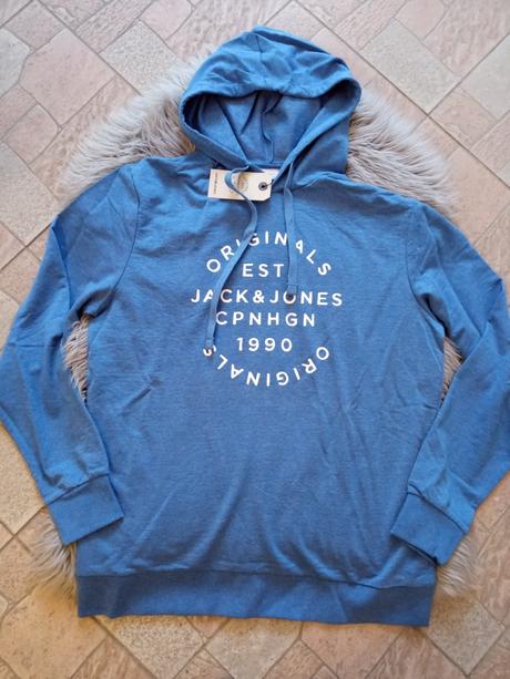 Pánska modrá mikina s kapucňou jack jones (xl), xl