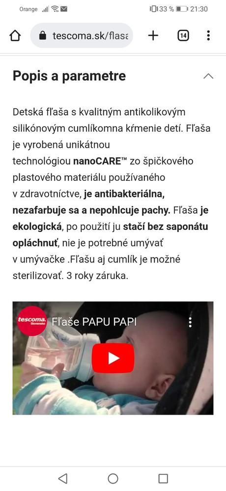 Fľaša papu papi tescoma, nová, 