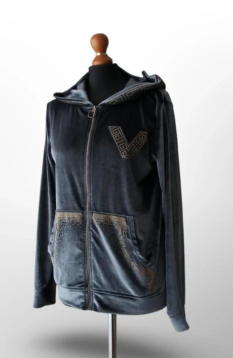 Zamatová mikina so zlatými kamienkami, s