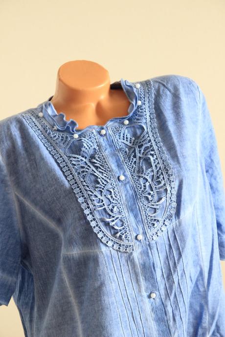 Modrá bavlnená blúzka s čipkou, xl, xl