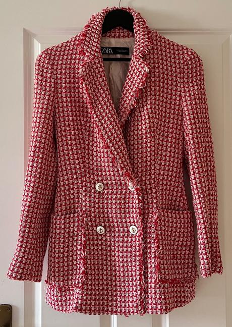 Bielo - červené kárované bavlnené sako zara, xs/34, zara,xs