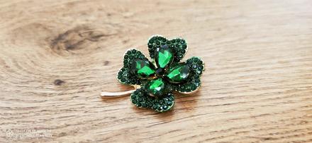 Brošňa štvorlístok 51 x 40 mm - zlato zelená,