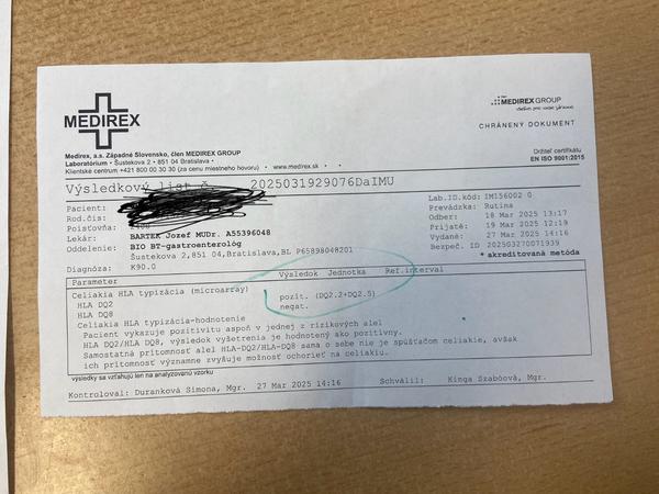 Je celiakia potvrdená na 100%?