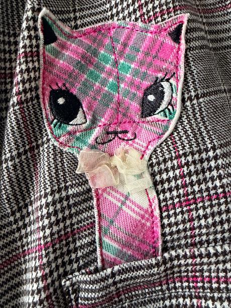 Kárované šaty s mačičkou a vtáčikom, h&m,128