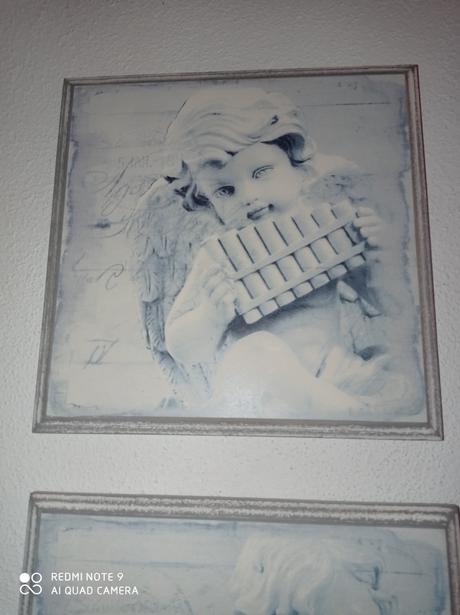 3 ks veľké vintage-provance drevené obrazy anjel,