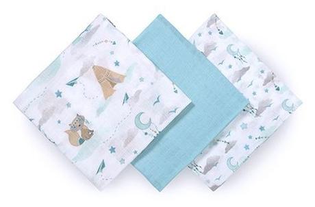 Babyono sada 3 bambusových plienok 70x70 cm modré, babyono
