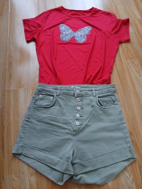 Riflove kratase s vysokým pásom +tričko, bershka,xl
