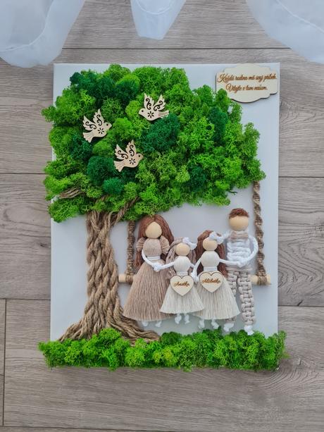 Machový obraz a makrame rodina,