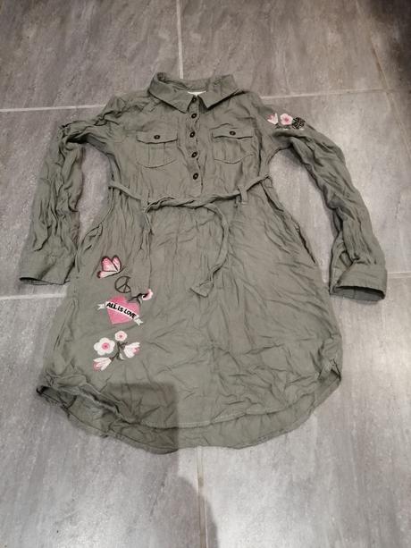 Ľahučké khaki šaty ham v140, 9-10r, výšivka, h&m,140