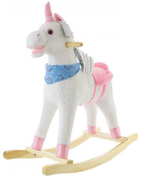 Hojdací jednorožec so zvukmi a pohybmi - biely/ruž,