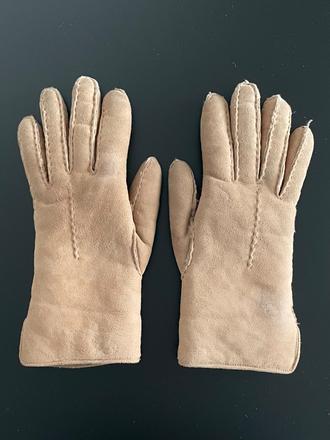 Hnedé kožené rukavice z barana s vlnou, s