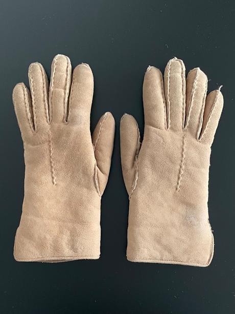 Hnedé kožené rukavice z barana s vlnou, s