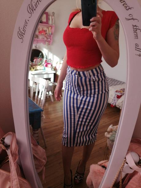 Prúžkovaná midi sukna, amisu,s