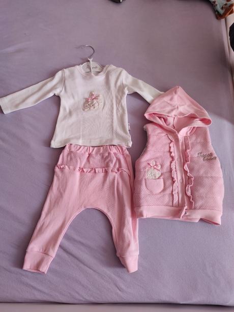 3 dielna ružová tepláková súprava so zajačikom, 74 / 80