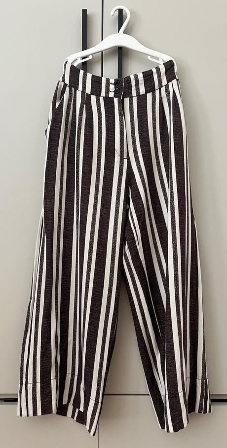 Letné hnedé pásikavé nohavice h&m, h&m,xs