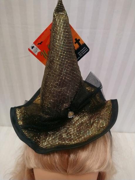 Čelenka mini klobúčik, zlato čierna, 15 cm,