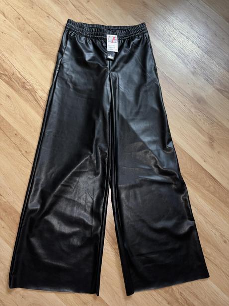 Koženkove široké nohavice h&m xxs /xs, h&m,32 / 34 / xs