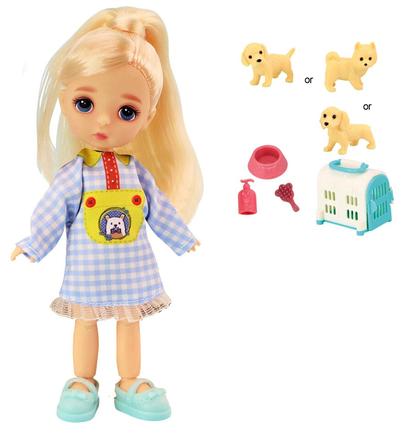 Bábika s ohybnými končatinami a psíkom 12,5cm,