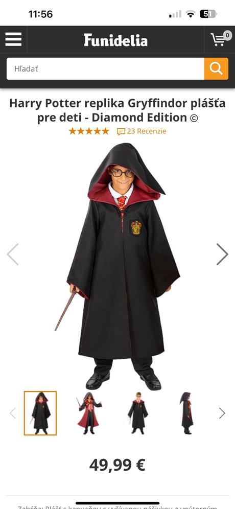 Harry potter plášť veľkosť 4-12, 