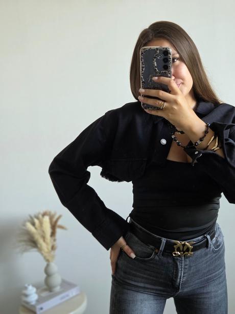 Crop rifľová bundička/košeľa m/l/xl, bershka,l