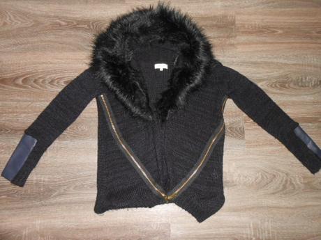 River island peckový svetrik s kožušinou a koženko, river island,m