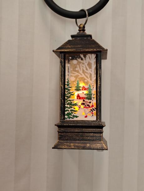 Vintage vianočný svietnik lampášik motívmi 14,5 cm,