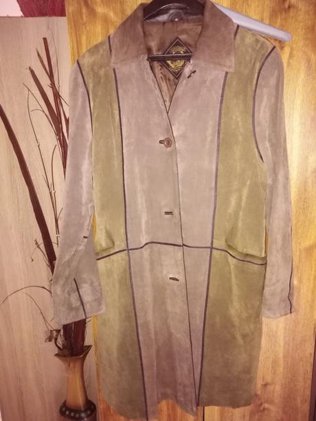 Dlhý kožený kabát z brušnej kože, xl