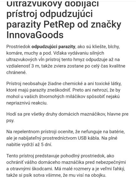 Ultrazvukový dobíjací prístroj proti kliešťom,