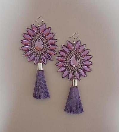 Handmade náušnice so strapcami, svetlofialové, 