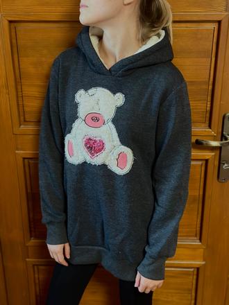 Mikina s medvedíkom a huňatou kapucňou, m
