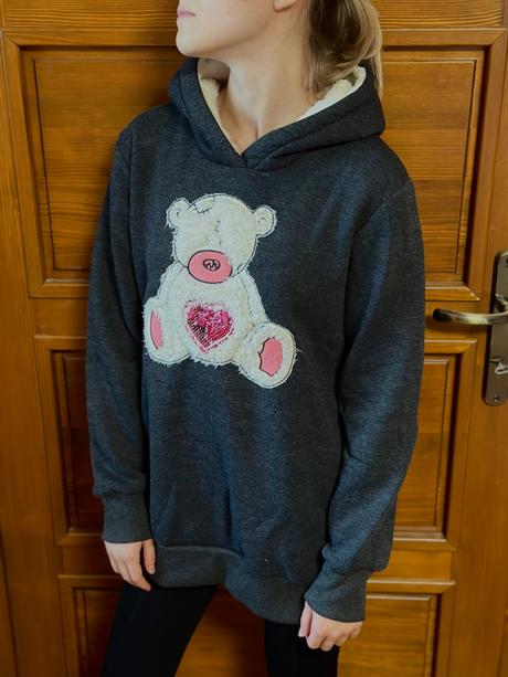 Mikina s medvedíkom a huňatou kapucňou, m