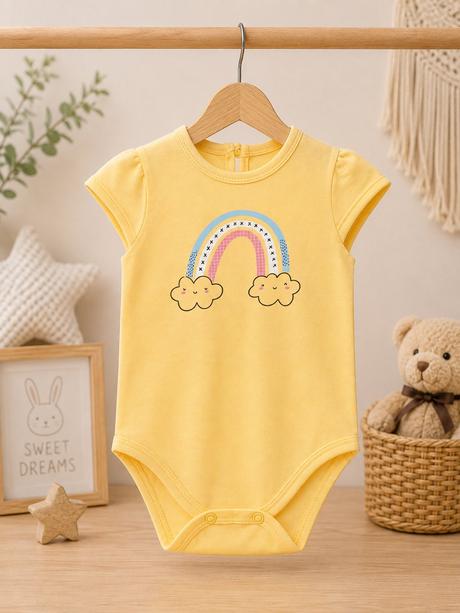 Žlté dojčenské body bembi s krátkym rukávom, 74 / 80 / 86