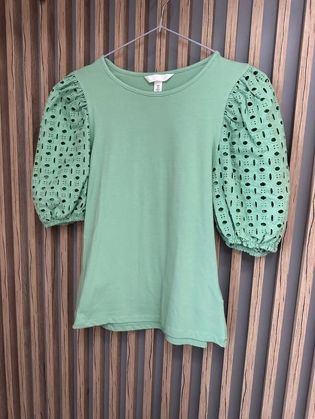 Zelené tričko s madeirovými rukávmi, h&m,s