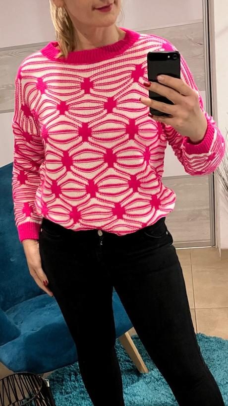 Dámsky sveter ružovo biely vzorovaný (uni), l / m / s