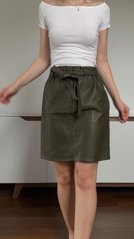 Khaki zelená koženková sukňa, only,m