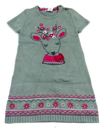 Sivé úpletové šaty so srnkou, 116